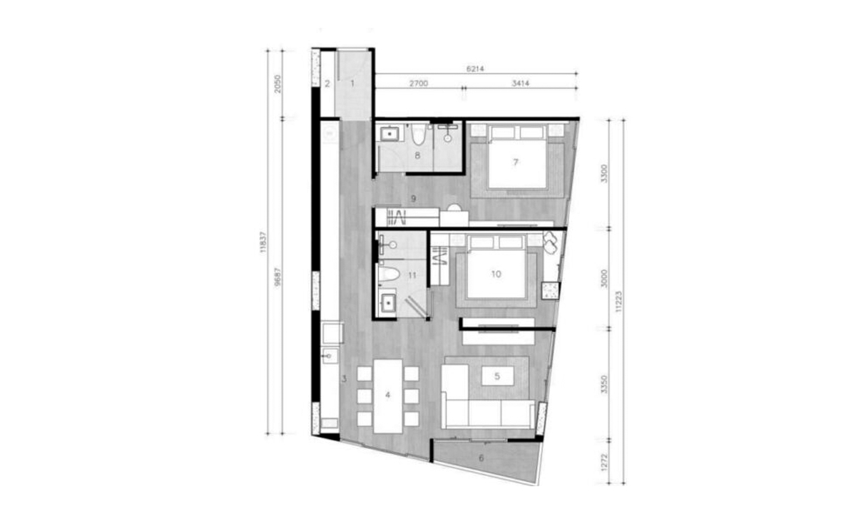 Apartment floor plan, 2 bedrooms in The Petit Tycoon No. 11006