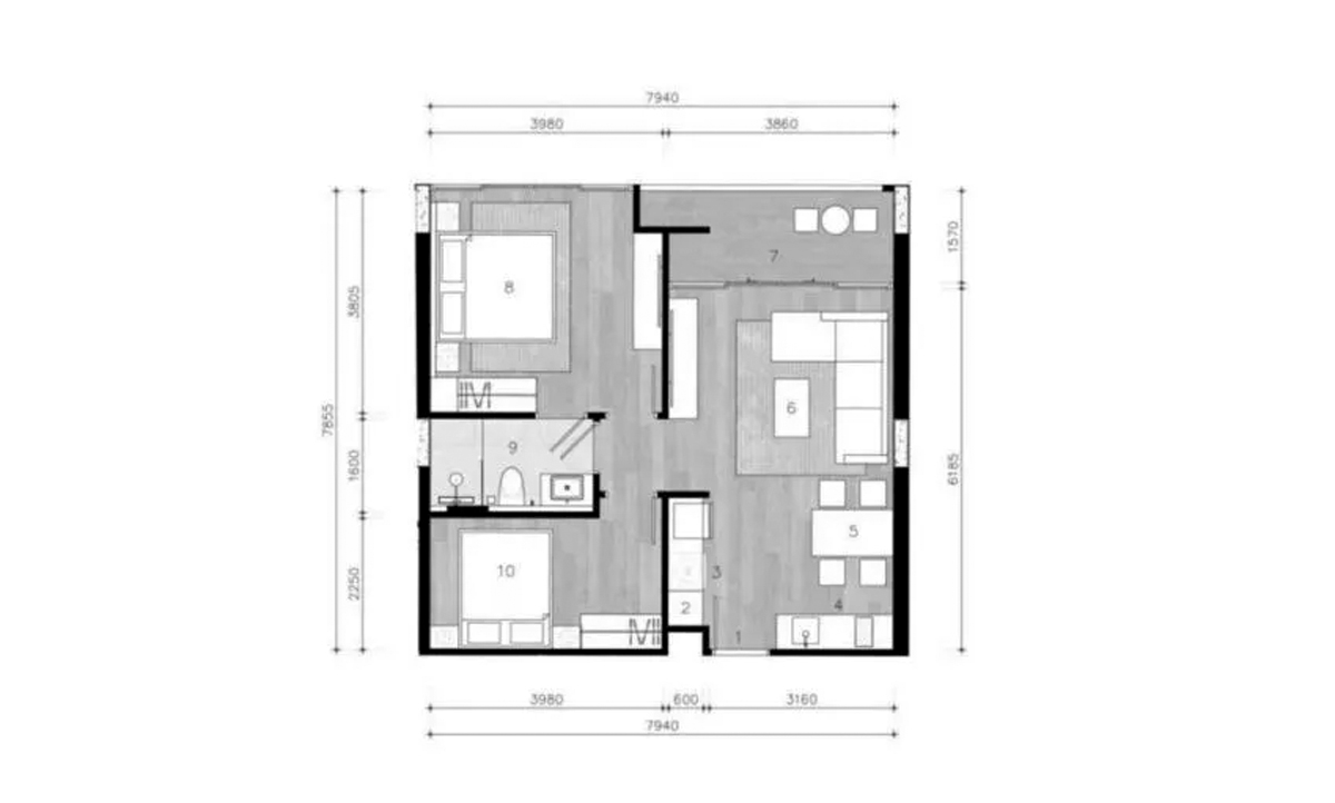 Apartment floor plan, 2 bedrooms in The Petit Tycoon No. 11005