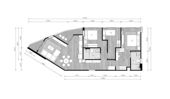 Apartment floor plan, 3 bedrooms in The Petit Tycoon No. 11008 (2D)
