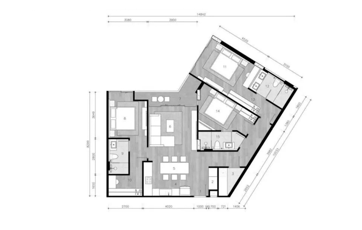 Apartment floor plan, 3 bedrooms in The Petit Tycoon No. 11009