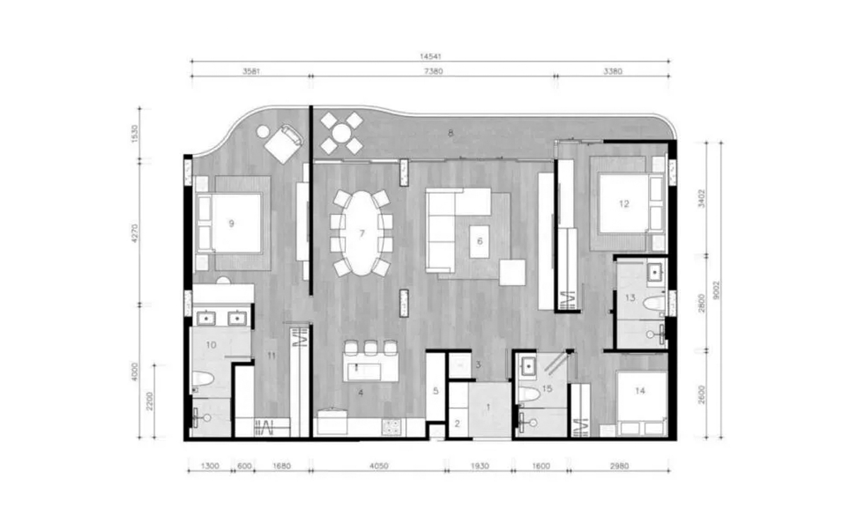 Apartment floor plan, 3 bedrooms in The Petit Tycoon No. 11010